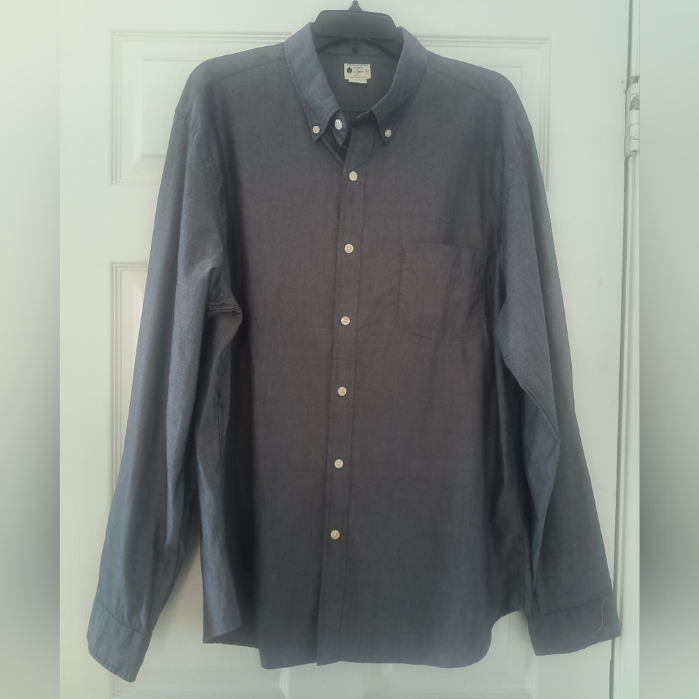J Crew Gray Blue Long Sleeve Button Down Sun Washed Oxford XL